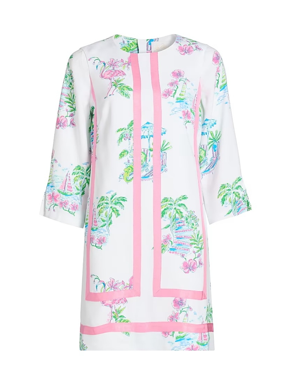 Lilly Pulitzer White Floral Tunic Coverup with Pink Trim